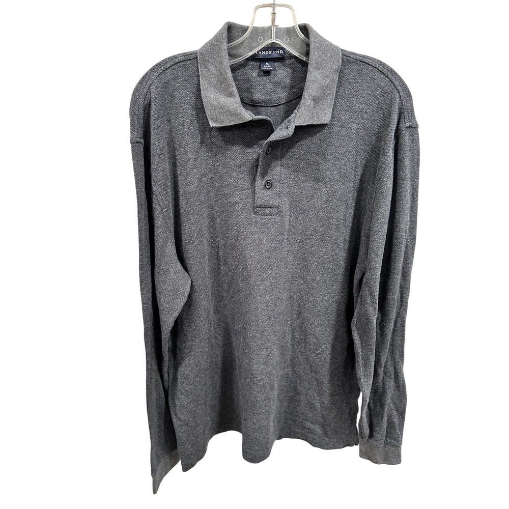 Lands' End Men's‎ Gray Long Sleeve Pima Cotton Polo Shirt Medium 38-40